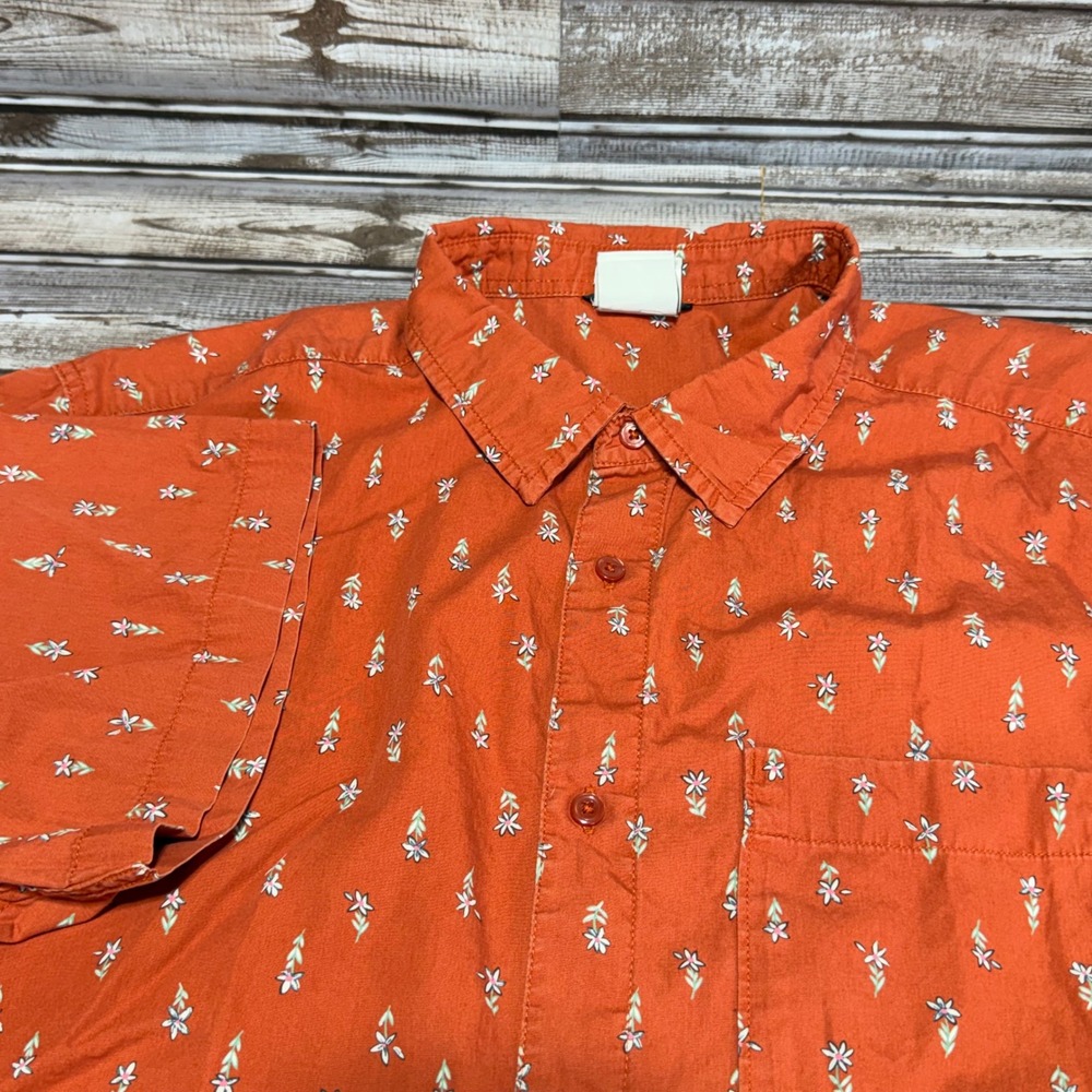The North Face Button Down Mens XL Orange Floral Short Sleeve Cotton Shirt
